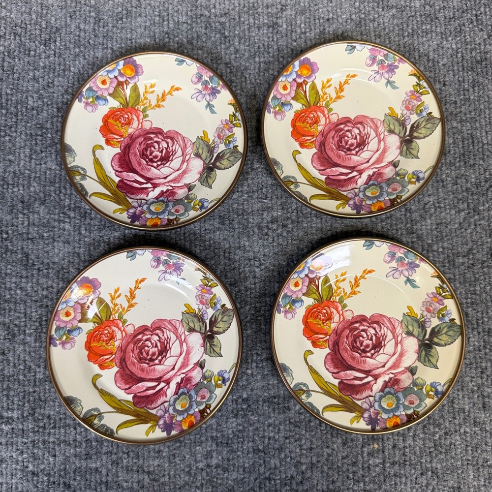 MacKenzie Childs Flower Market Canape Plates Set 5" Appetizer Dessert Party Tea